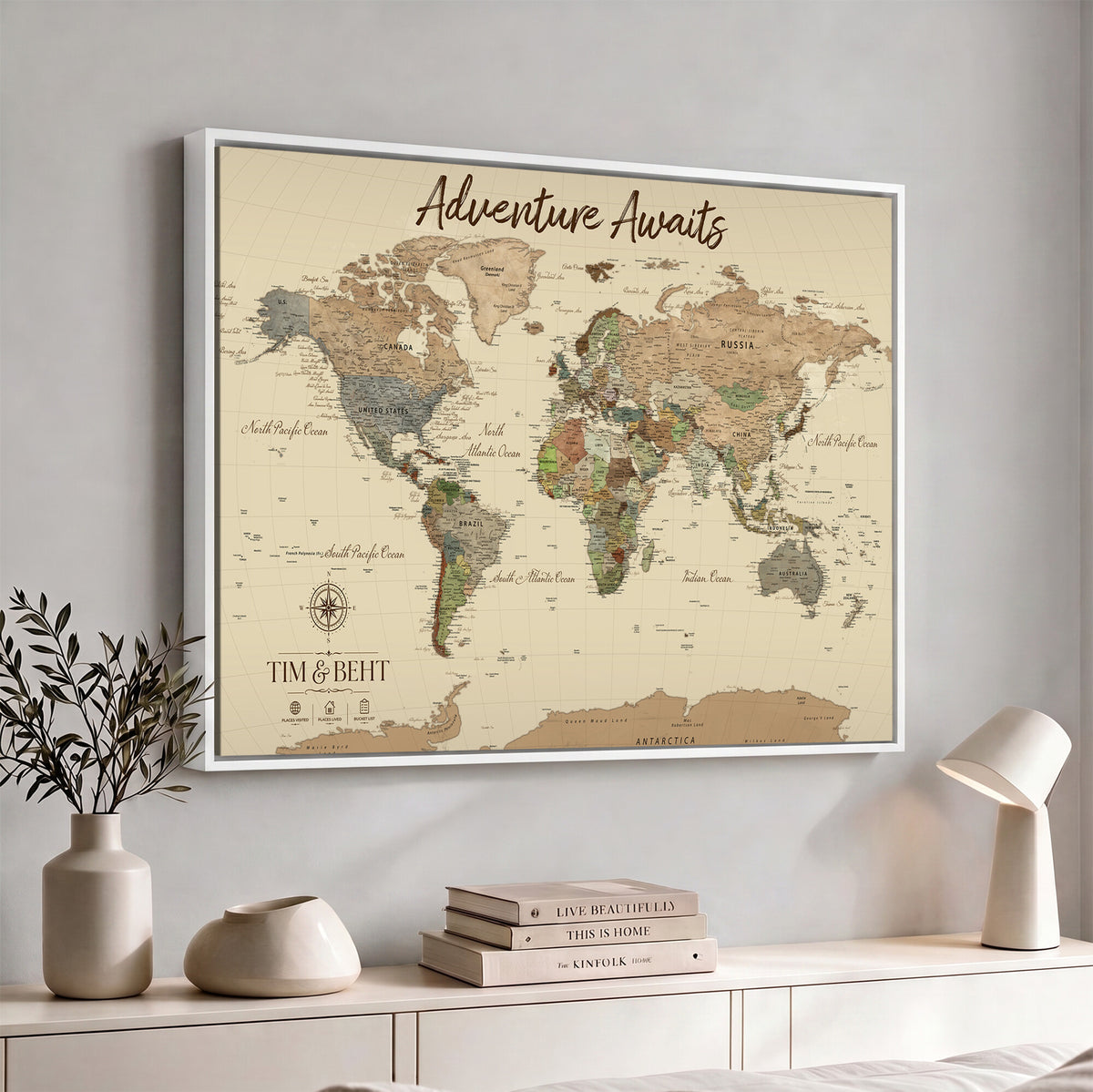 72027187-MGV-CV-36X24 - Custom Push Pin World Map Wall Art Canvas Print | Personalized Travel Tracker with Pins Map Print - NEWMAP-23