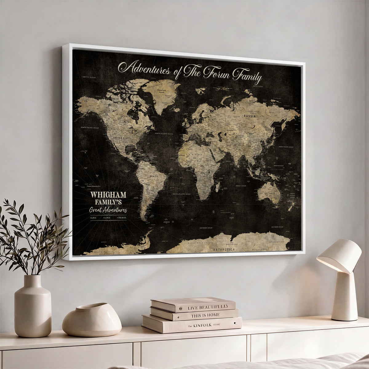26348249-MGV-CV-36X24 - Custom Push Pin World Map Wall Art Canvas Print | Personalized Travel Tracker with Pins Framed Large for Home and Office Decor