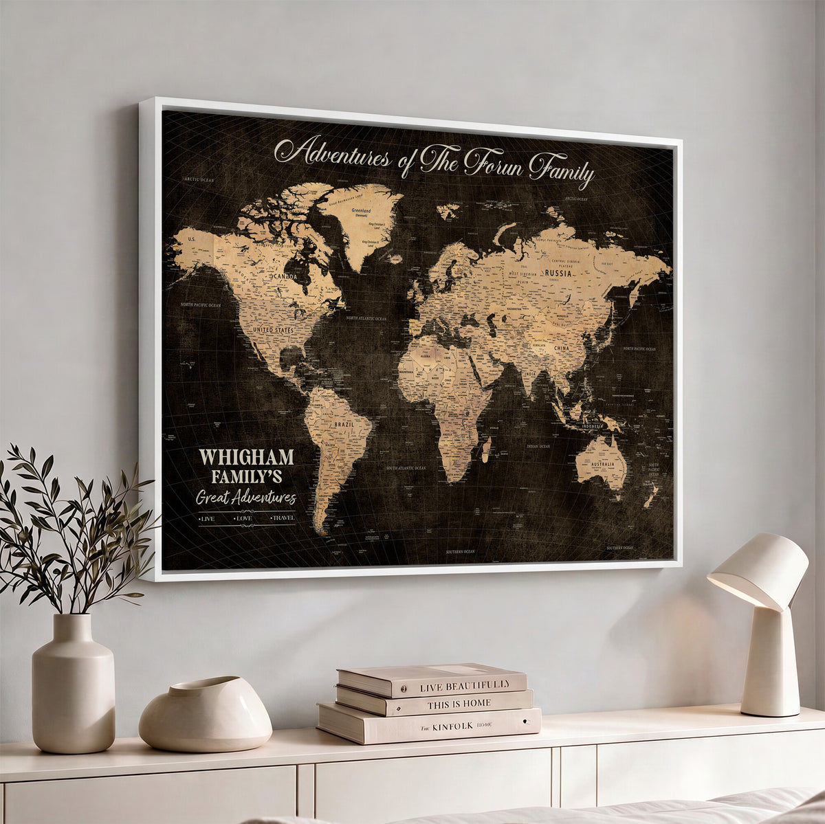 68639184-MGV-CV-36X24 - Custom Push Pin World Map Wall Art Canvas Print | Personalized Travel Tracker with Pins Framed Large for Home and Office Decor