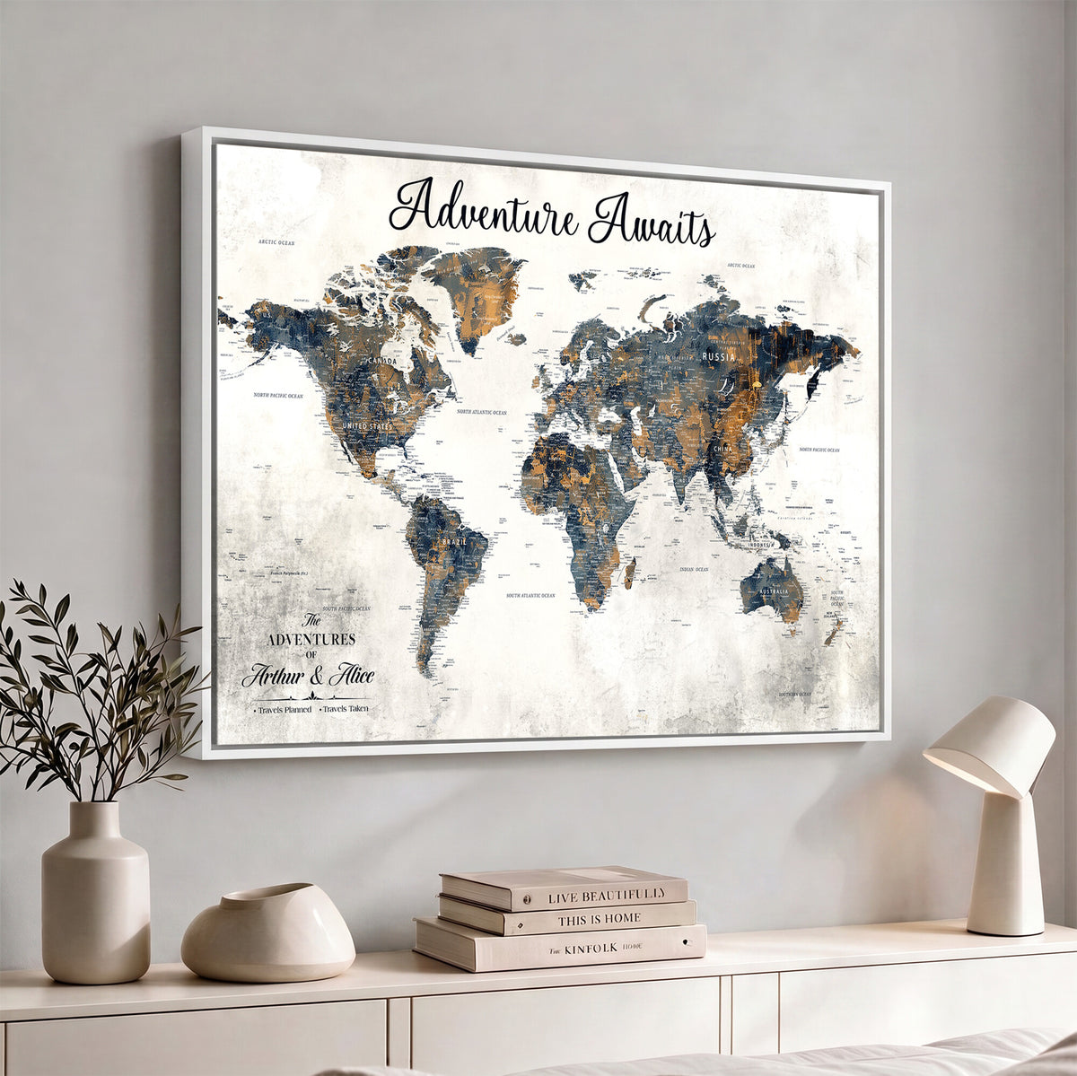26041262-MGV-CV-36X24 - Custom Push Pin World Map Wall Art Canvas Print | Personalized Travel Tracker with Pins Framed Large Print - NEWMAP-6