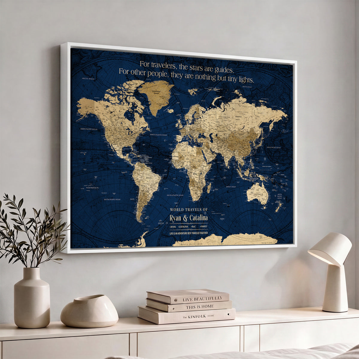 71667510-MGV-CV-36X24 - Custom Push Pin World Map Wall Art Canvas Print | Personalized Travel Tracker with Pins Framed Large for Home and Office Decor