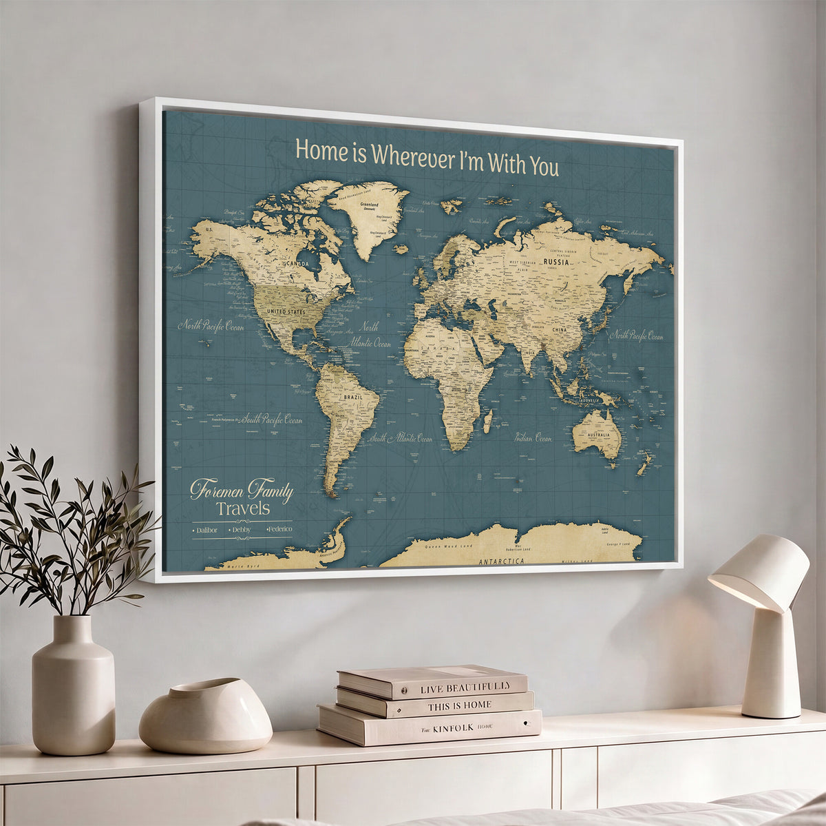 15936891-MGV-CV-36X24 - Custom Push Pin World Map Wall Art Canvas Print | Personalized Travel Tracker with Pins Framed Large for Home and Office Decor