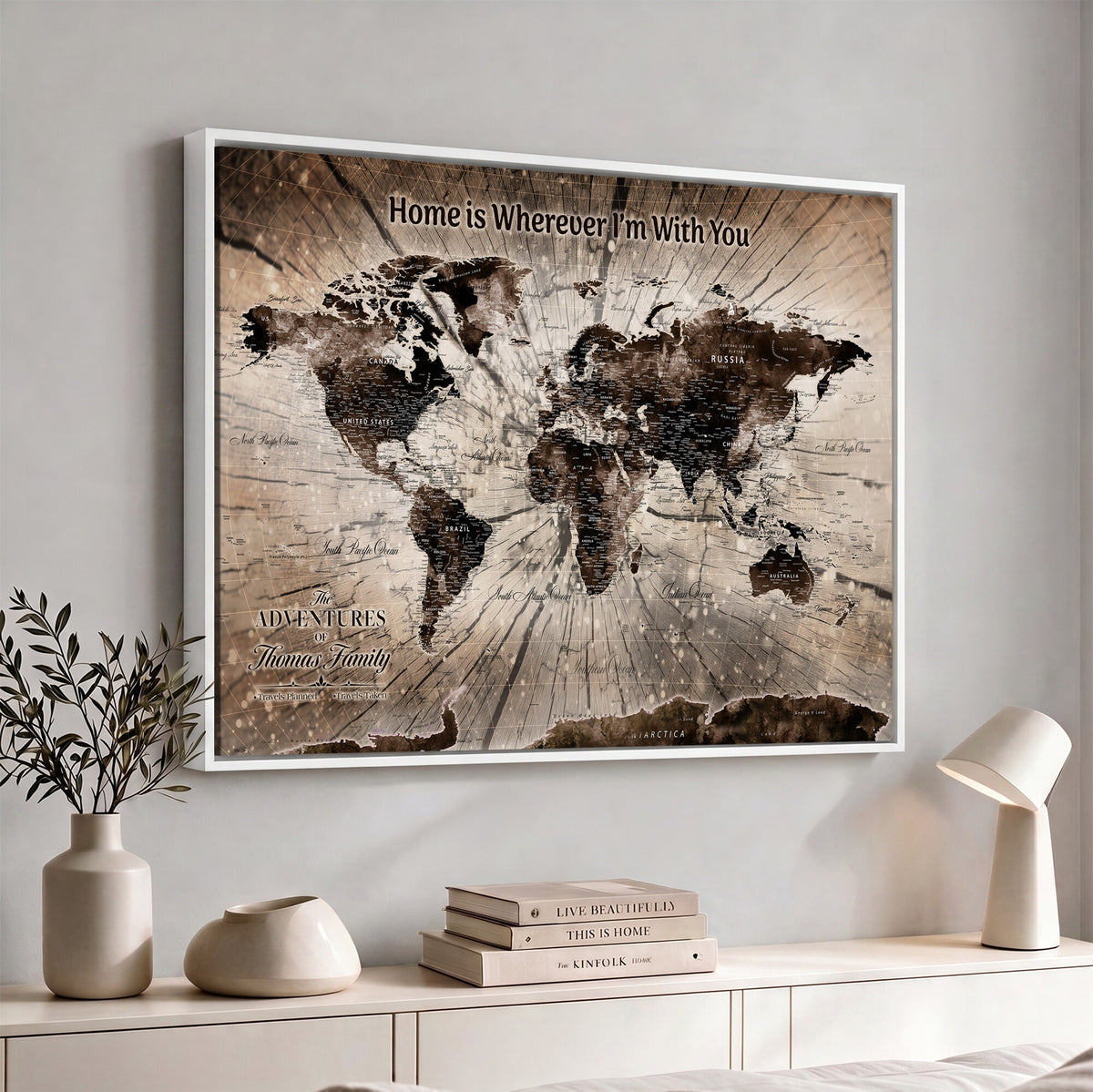 12350515-MGV-CV-36X24 - Personalized Push Pin World Map Wall Art Canvas Print, Customizable Framed Travel Map - NEWMAP-085