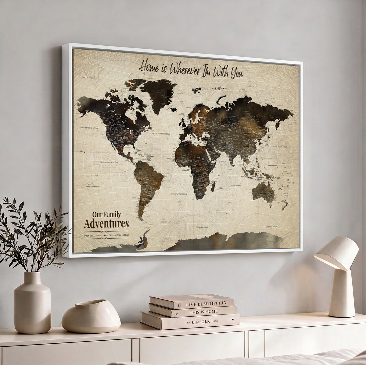 26357755-MGV-CV-36X24 - Custom Push Pin World Map Wall Art Canvas Print | Personalized Travel Tracker with Pins Framed Large for Home and Office Decor