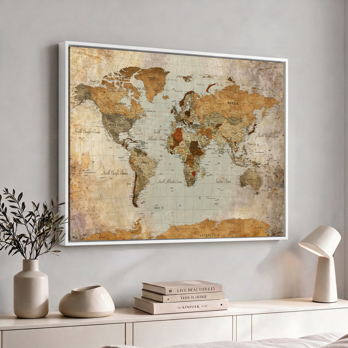 74176056-MGV-CV-36X24 - World Map Wall Art Canvas Print, Modern Decorative Framed Map Artwork Prints for Living Room, Office, Bedroom Wall Decor