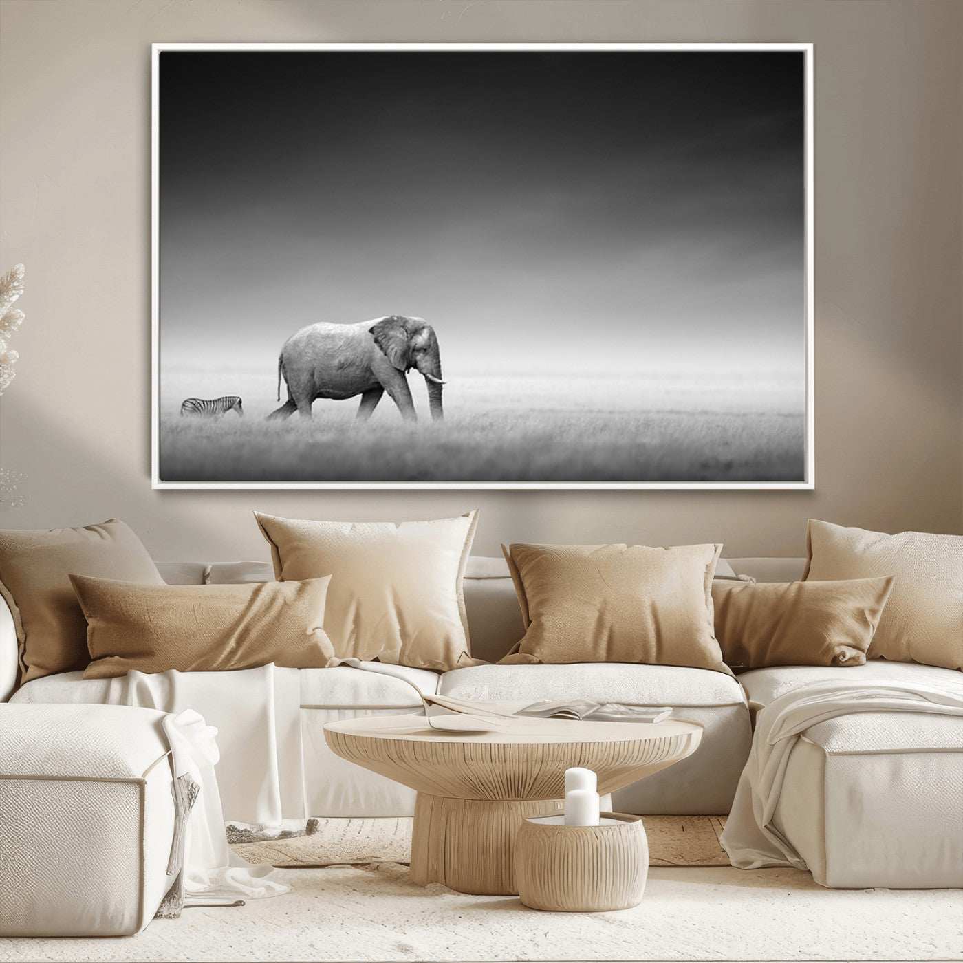 MGV-FC-36X24 - Elephand and Zebra Wall Art Canvas Print, Modern Artwork