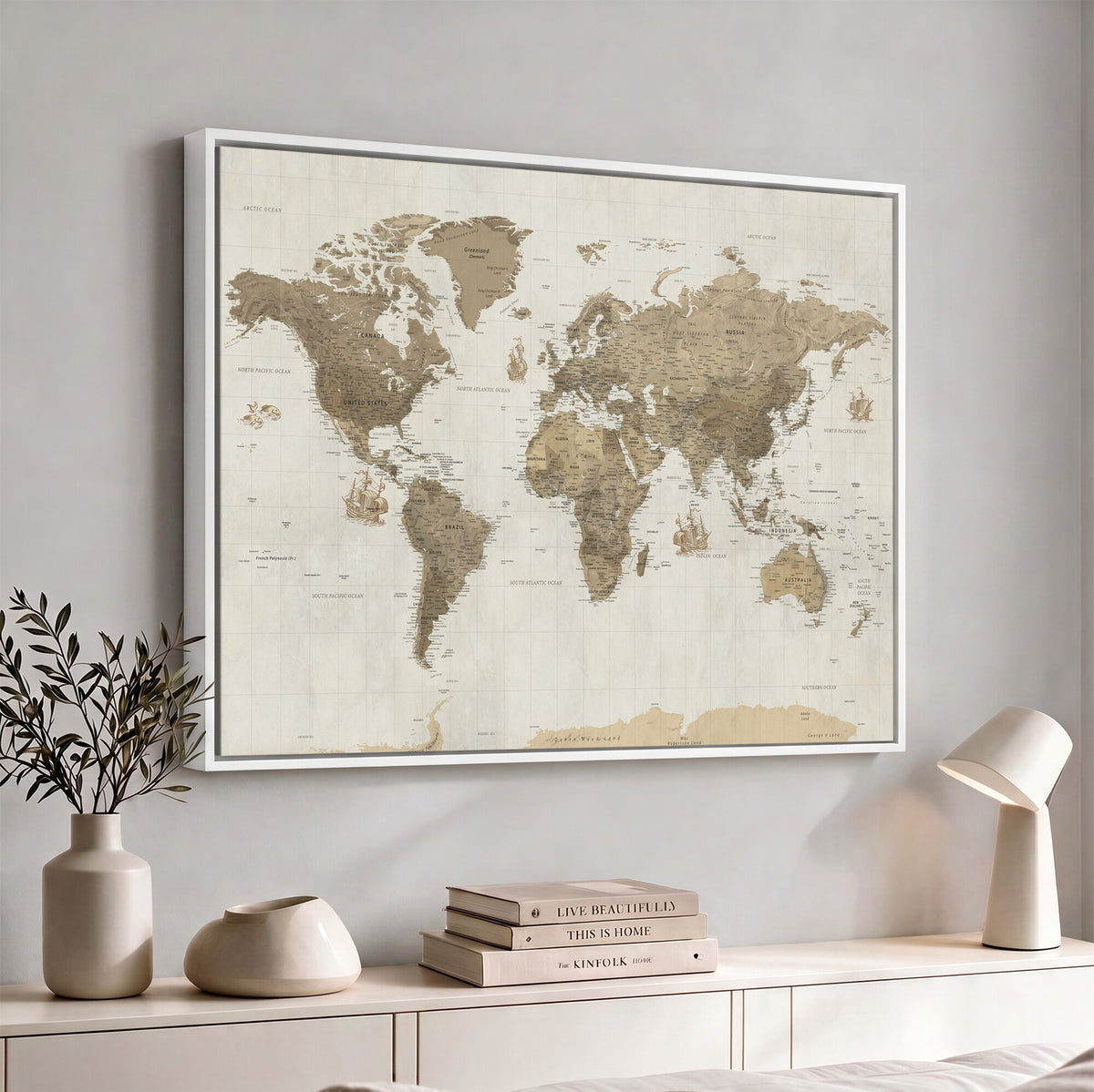 28283260-MGV-CV-36X24 - Detailed World Map Wall Art Canvas Print