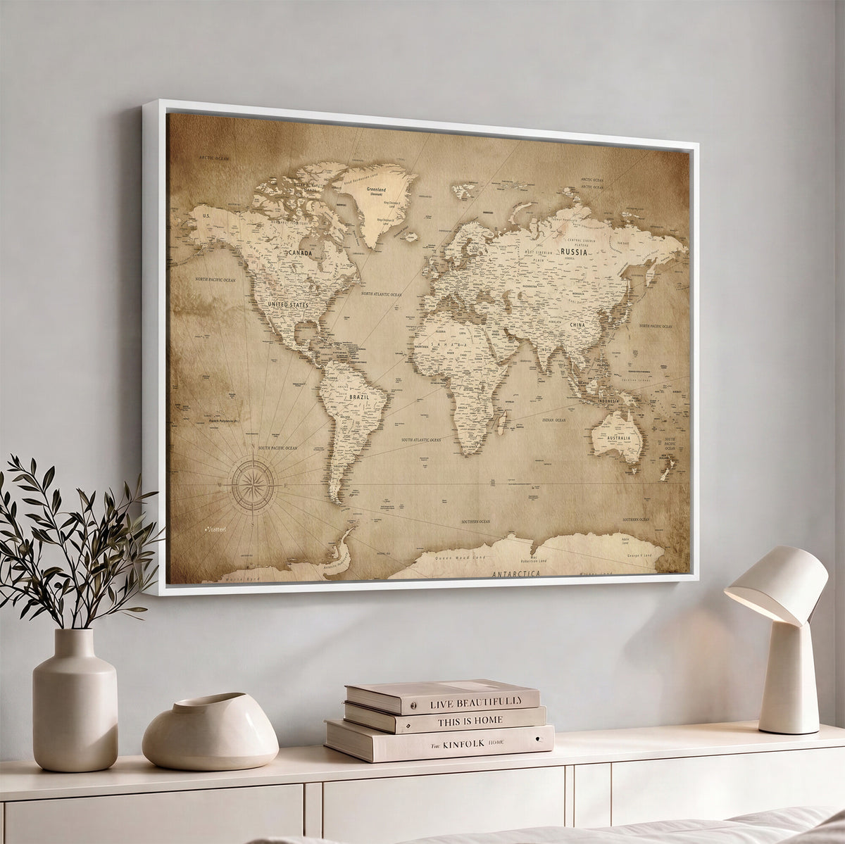 34795134-MGV-CV-36X24 - World Map Wall Art Canvas Print, Modern Decorative Framed Map Artwork Prints for Living Room, Office, Bedroom Wall Decor