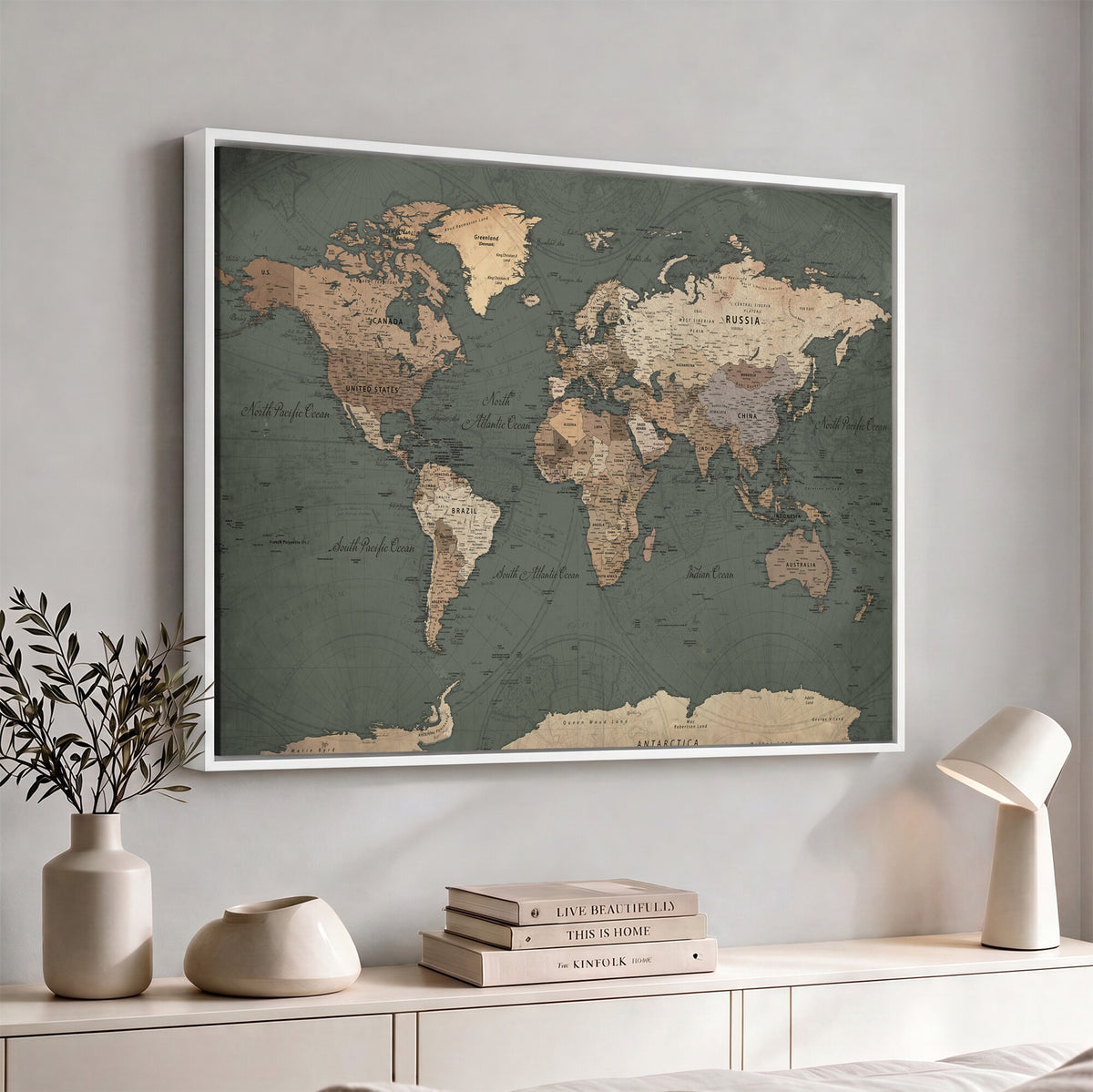 84619399-MGV-CV-36X24 - World Map Wall Art Canvas Print, Modern Decorative Framed Map Artwork Prints for Living Room, Office, Bedroom Wall Decor