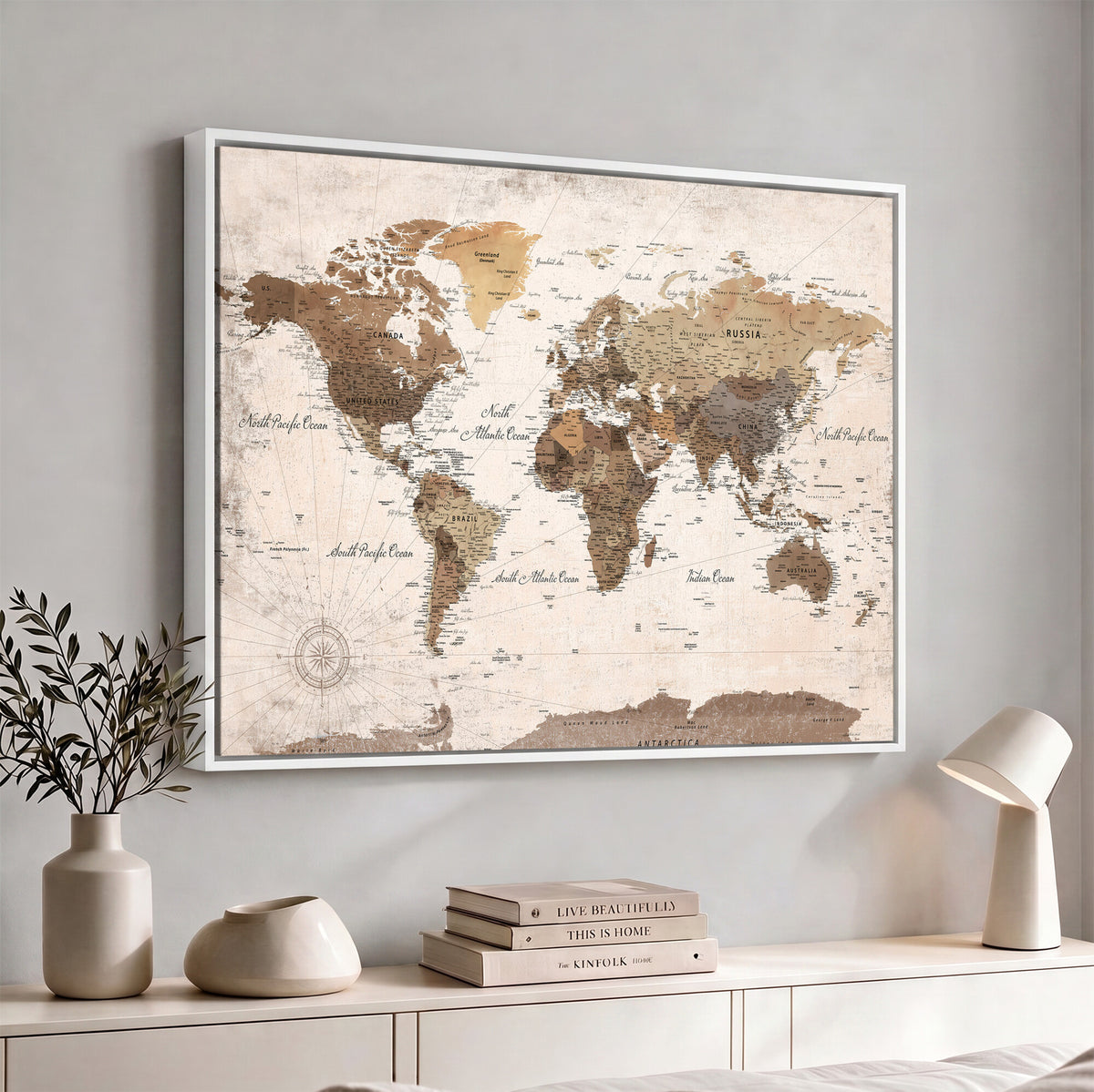 38923639-MGV-CV-36X24 - World Map Wall Art Canvas Print, Modern Decorative Framed Map Artwork Prints for Living Room, Office, Bedroom Wall Decor
