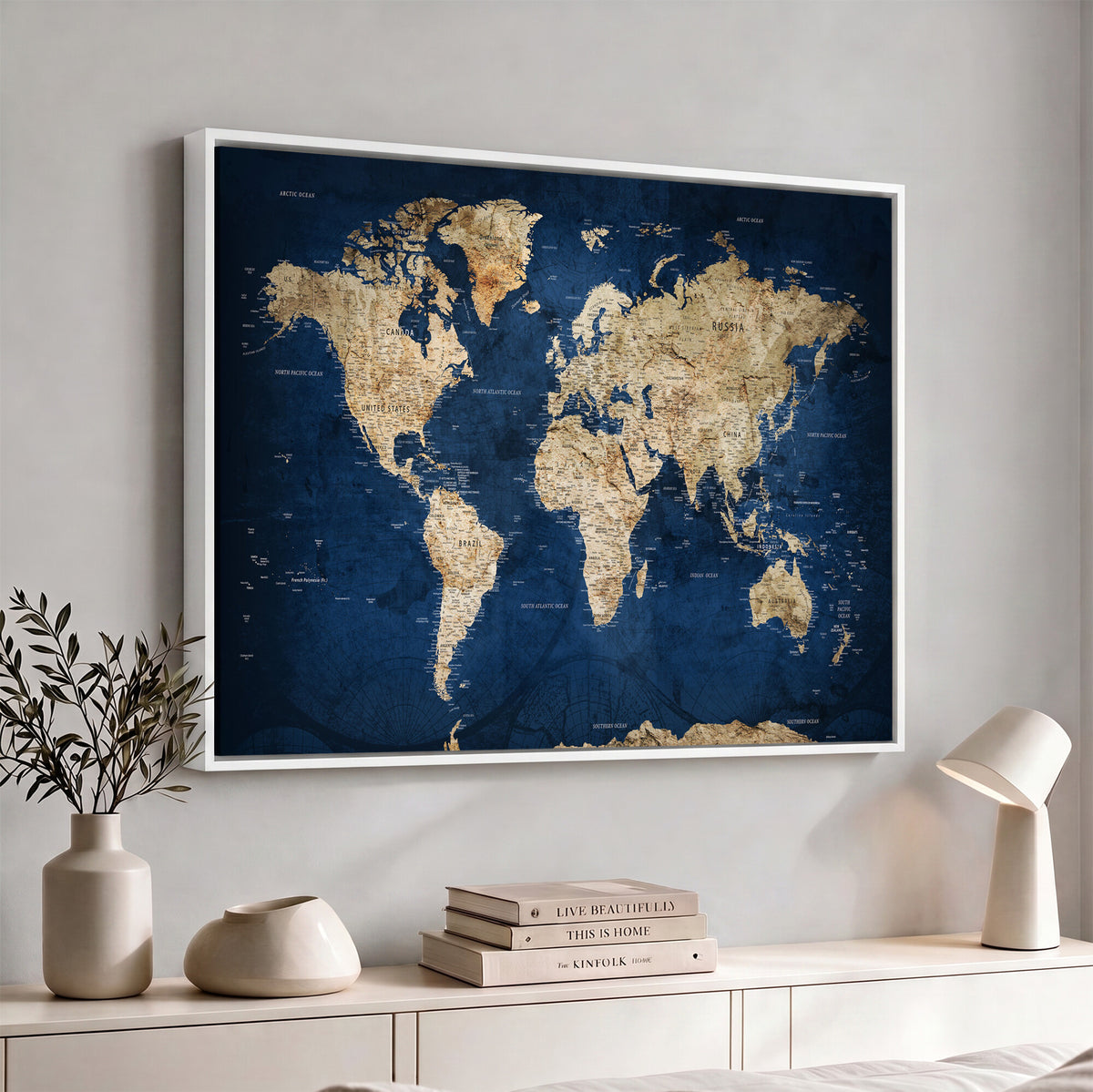 57503519-MGV-CV-36X24 - World Map Canvas Print – Framed Travel Map Wall Art for
