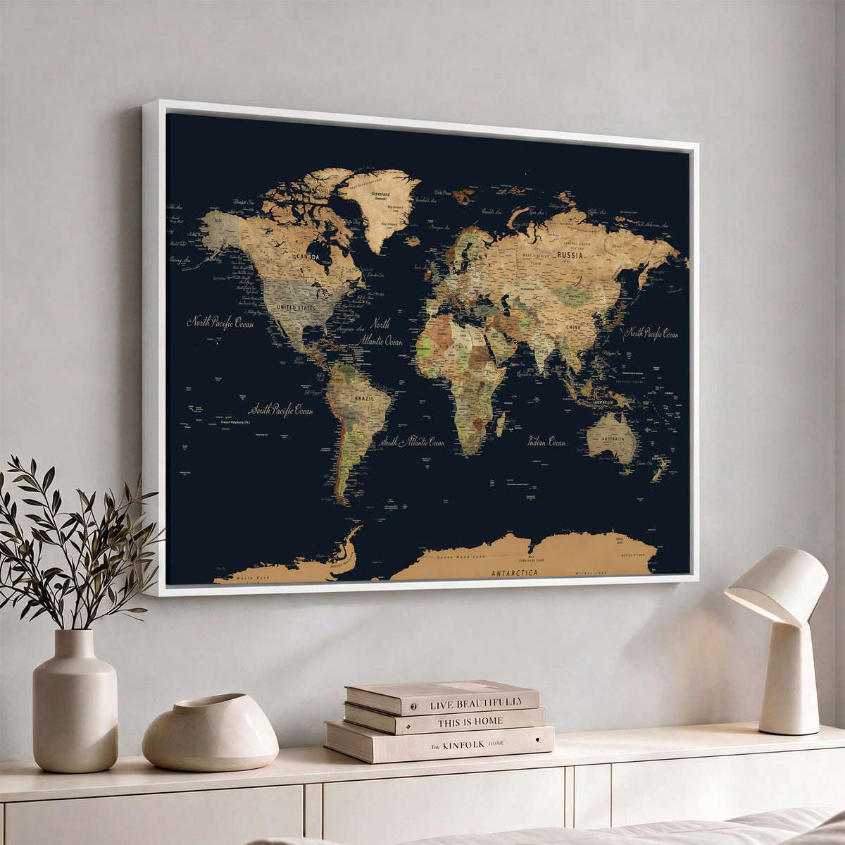 94449133-MGV-CV-36X24 - Vintage World Map Canvas on the Dark Background Wall Art