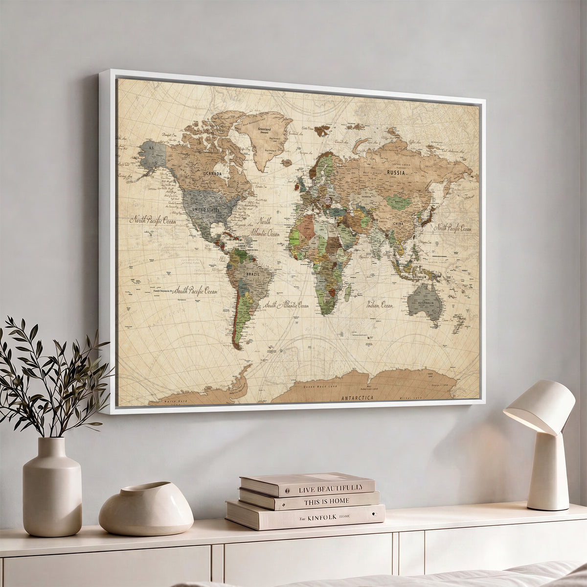 16856902-MGV-CV-36X24 - Vintage World Map Canvas Wall Art - Rustic Grunge Texture