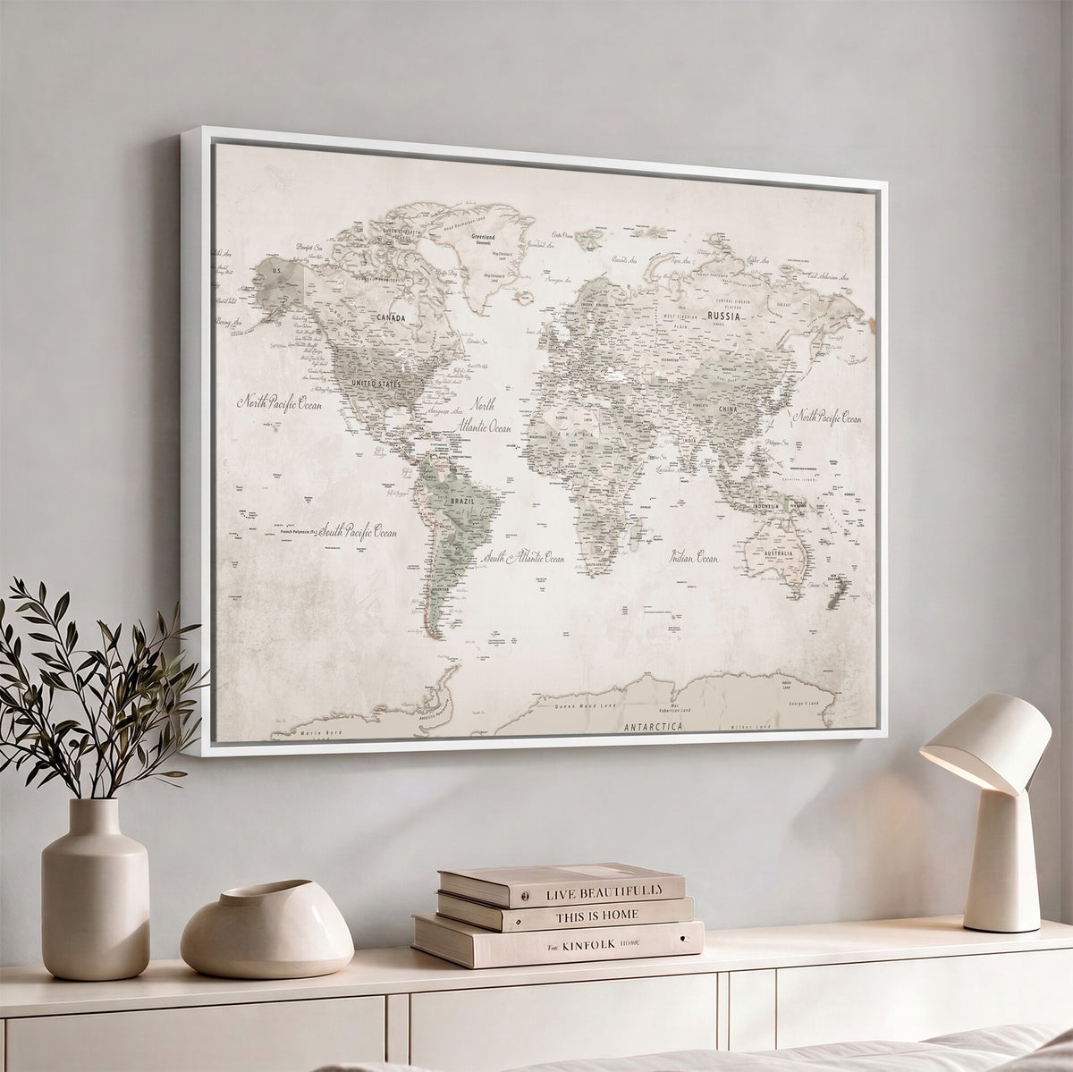 90355419-MGV-CV-36X24 - Antique Style World Map Canvas Print | Vintage Detailed World Map Art for Travel Lovers