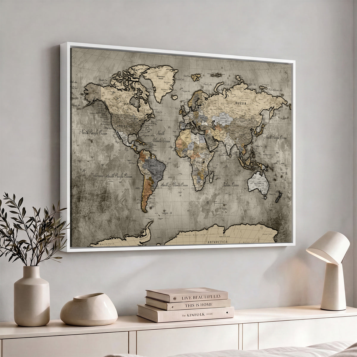 85218700-MGV-CV-36X24 - World Map Canvas Print, Detailed Map of the World Wall Art