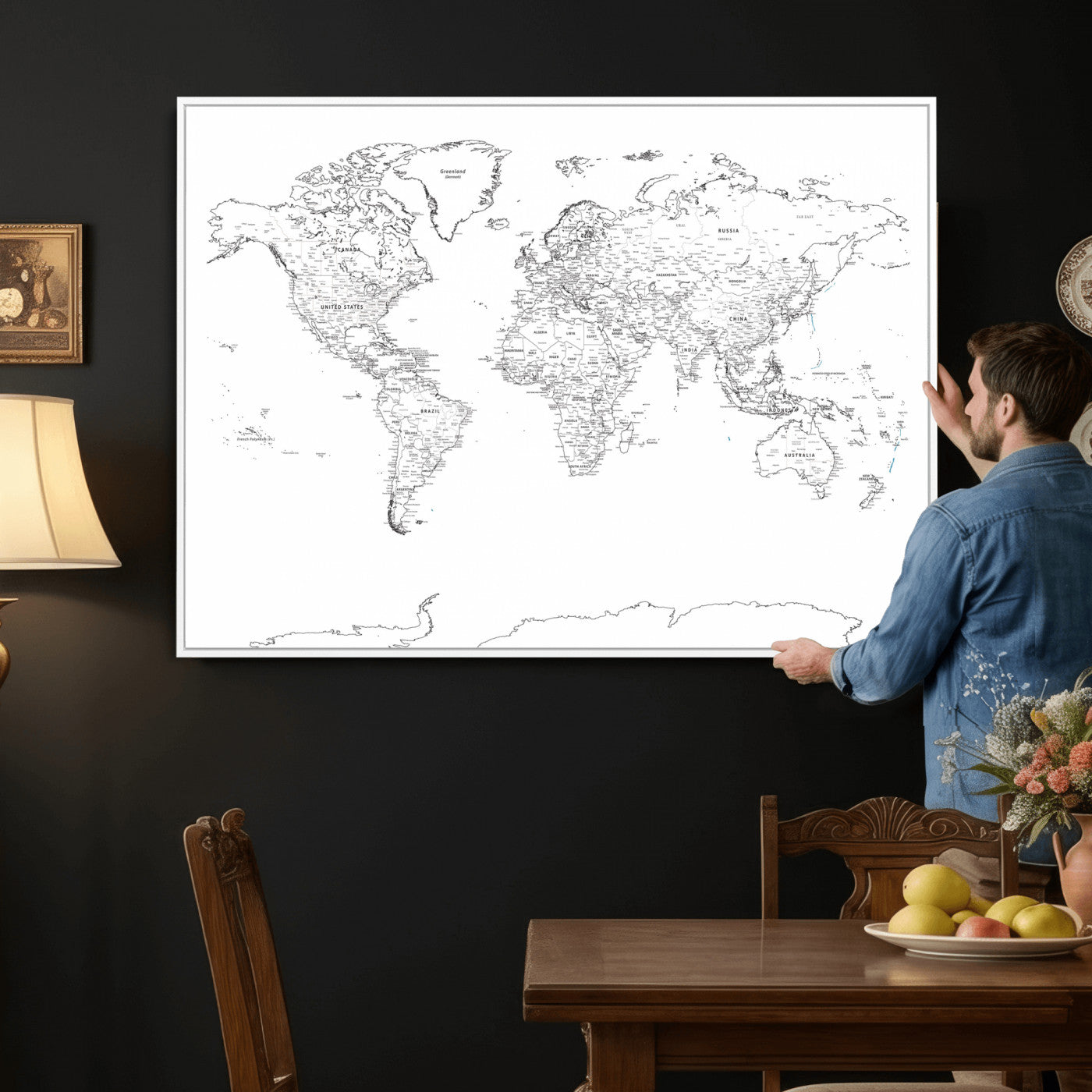 21002736-MGV-CV-36X24 - World Map Wall Art Canvas Print, Modern Decorative Framed Map Artwork Prints for Living Room, Office, Bedroom Wall Decor