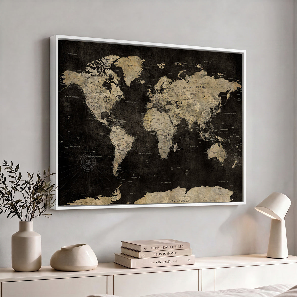 60653880-MGV-CV-36X24 - Push Pin World Map Canvas Wall Art Print, Interactive Travel