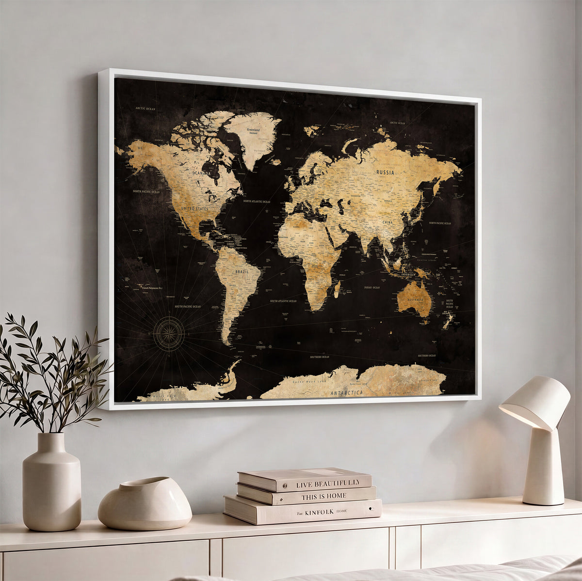 70468159-MGV-CV-36X24 - Extra Large World Map Canvas Print – Detailed Map Classic