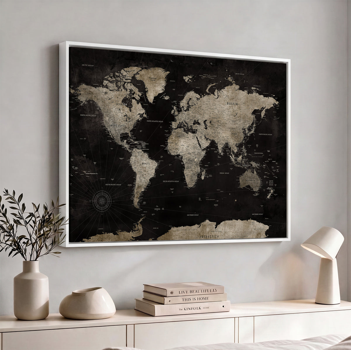56225956-MGV-CV-36X24 - Detailed World Map Wall Art Print - Large Framed World Map