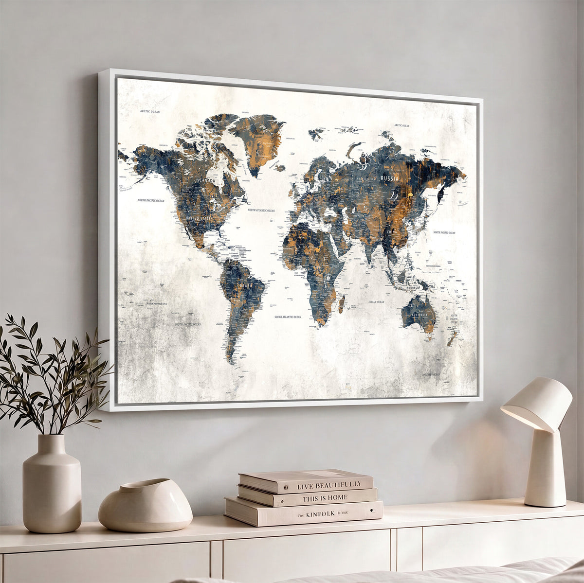 52451147-MGV-CV-36X24 - World Map Wall Art Canvas Print for Office Wall Decor