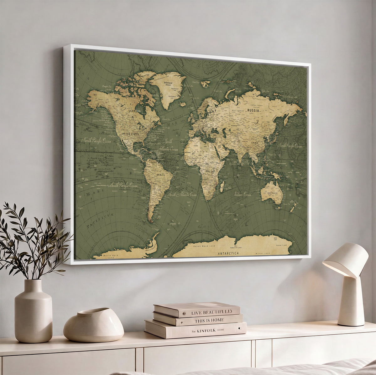 75846040-MGV-CV-36X24 - Large World Map Canvas Wall Art Print for Study Room Decor -