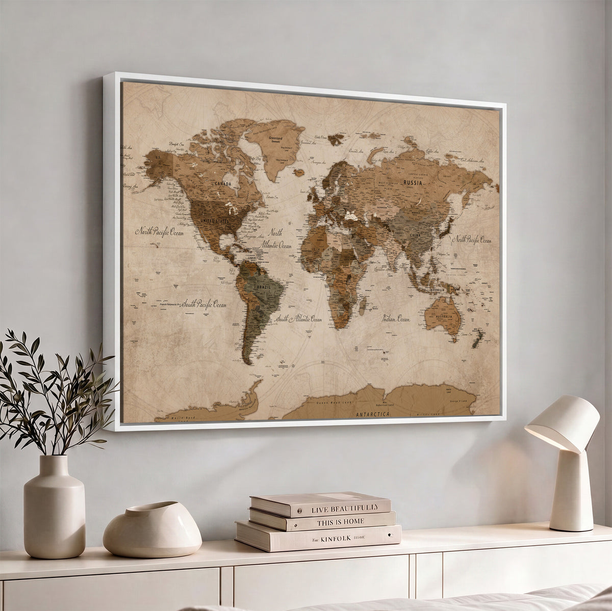 40064188-MGV-CV-36X24 - World Map Wall Art Canvas Print, Modern Decorative Framed Map Artwork Prints for Living Room, Office, Bedroom Wall Decor