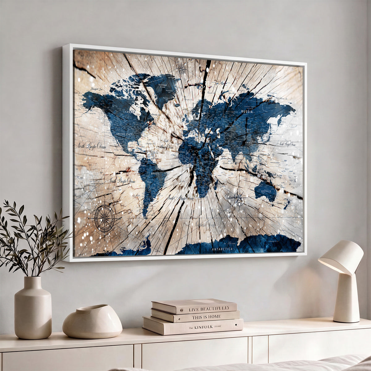 19478704-MGV-CV-36X24 - World Map Wall Art Canvas Print, Modern Decorative Framed Map Artwork Prints for Living Room, Office, Bedroom Wall Decor