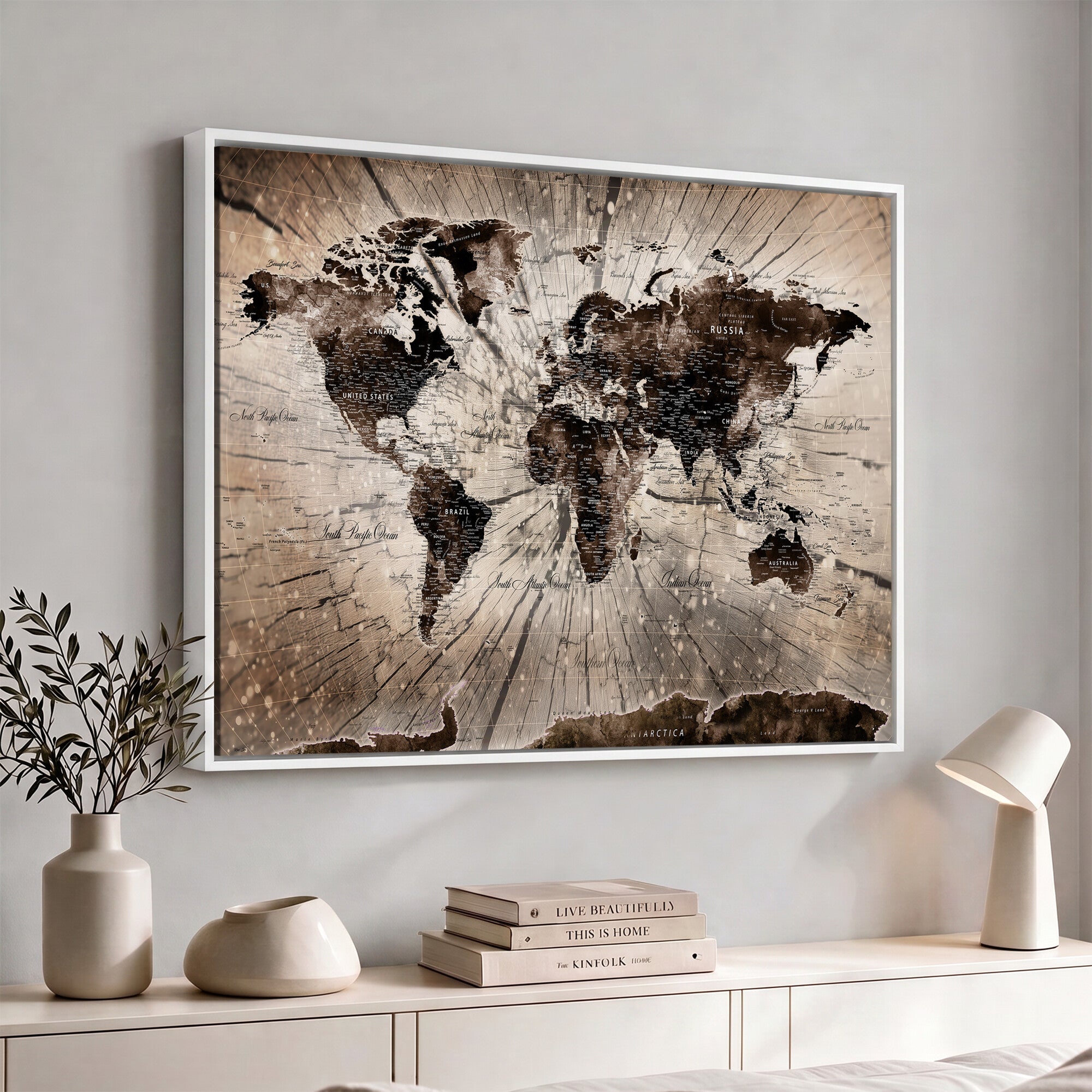 94623295-MGV-CV-36X24 - World Map Wall Art Canvas Print, Modern Decorative Framed Map Artwork Prints for Living Room, Office, Bedroom Wall Decor