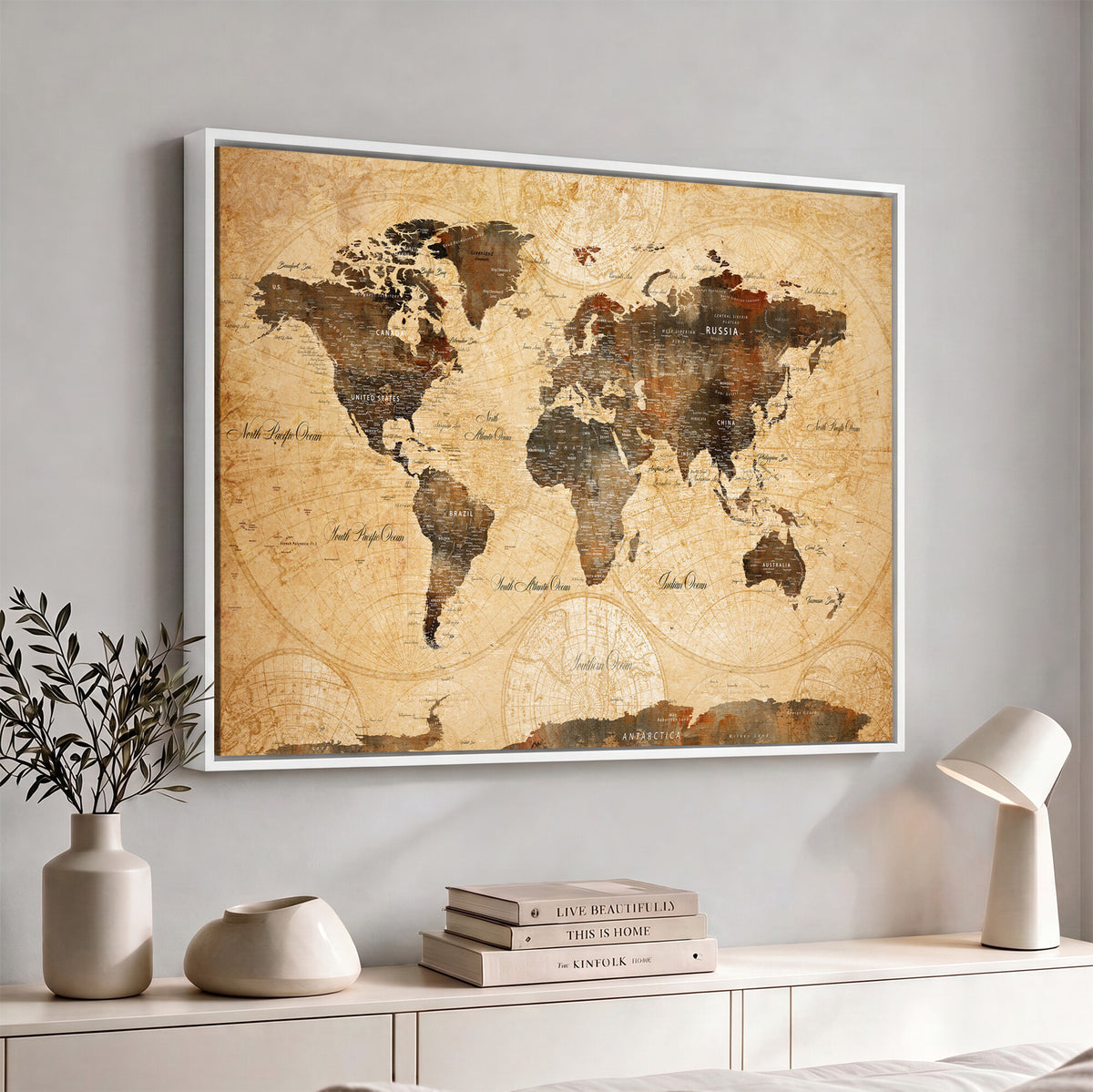 63156625-MGV-CV-36X24 - World Map Wall Art Canvas Print, Modern Decorative Framed Map Artwork Prints for Living Room, Office, Bedroom Wall Decor