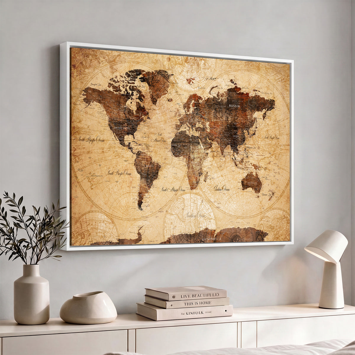 40760475-MGV-CV-36X24 - World Map Wall Art Canvas Print, Modern Decorative Framed Map Artwork Prints for Living Room, Office, Bedroom Wall Decor
