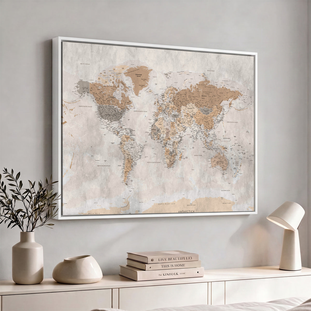 34051638-MGV-CV-36X24 - Detailed World Map Wall Art Canvas Print for Home and Office Decor