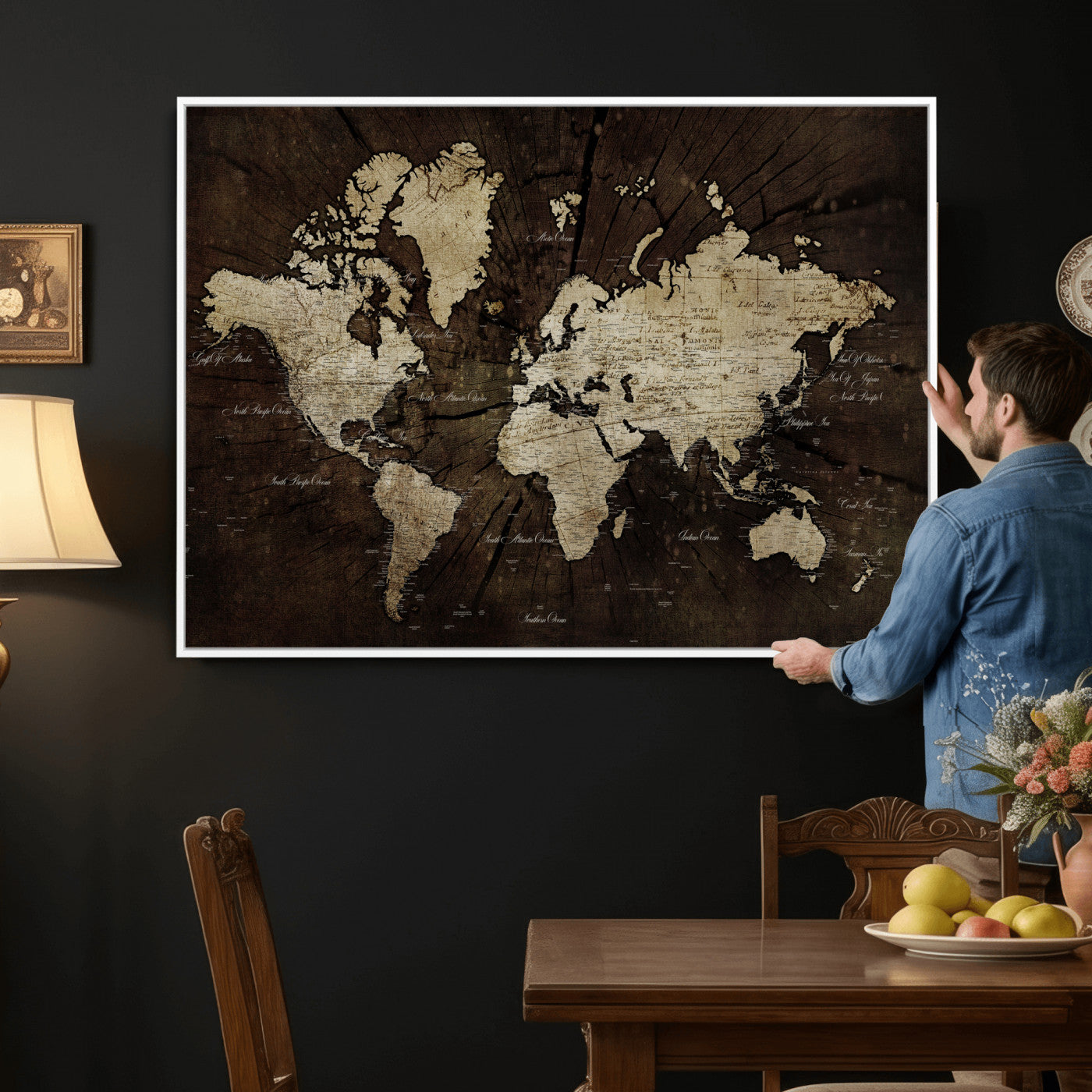 40991509-MGV-CV-36X24 - World Map Wall Art Canvas Print, Modern Decorative Framed Map Artwork Prints for Living Room, Office, Bedroom Wall Decor