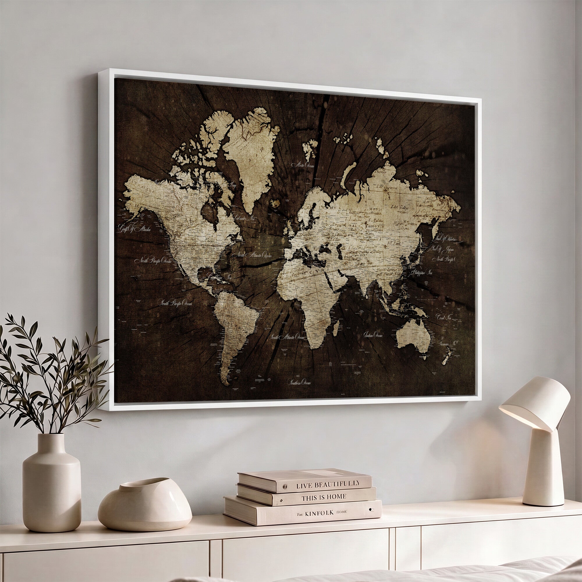 40991509-MGV-CV-36X24 - World Map Wall Art Canvas Print, Modern Decorative Framed Map Artwork Prints for Living Room, Office, Bedroom Wall Decor