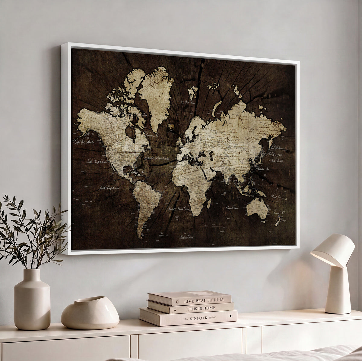 40991509-MGV-CV-36X24 - World Map Wall Art Canvas Print, Modern Decorative Framed Map Artwork Prints for Living Room, Office, Bedroom Wall Decor