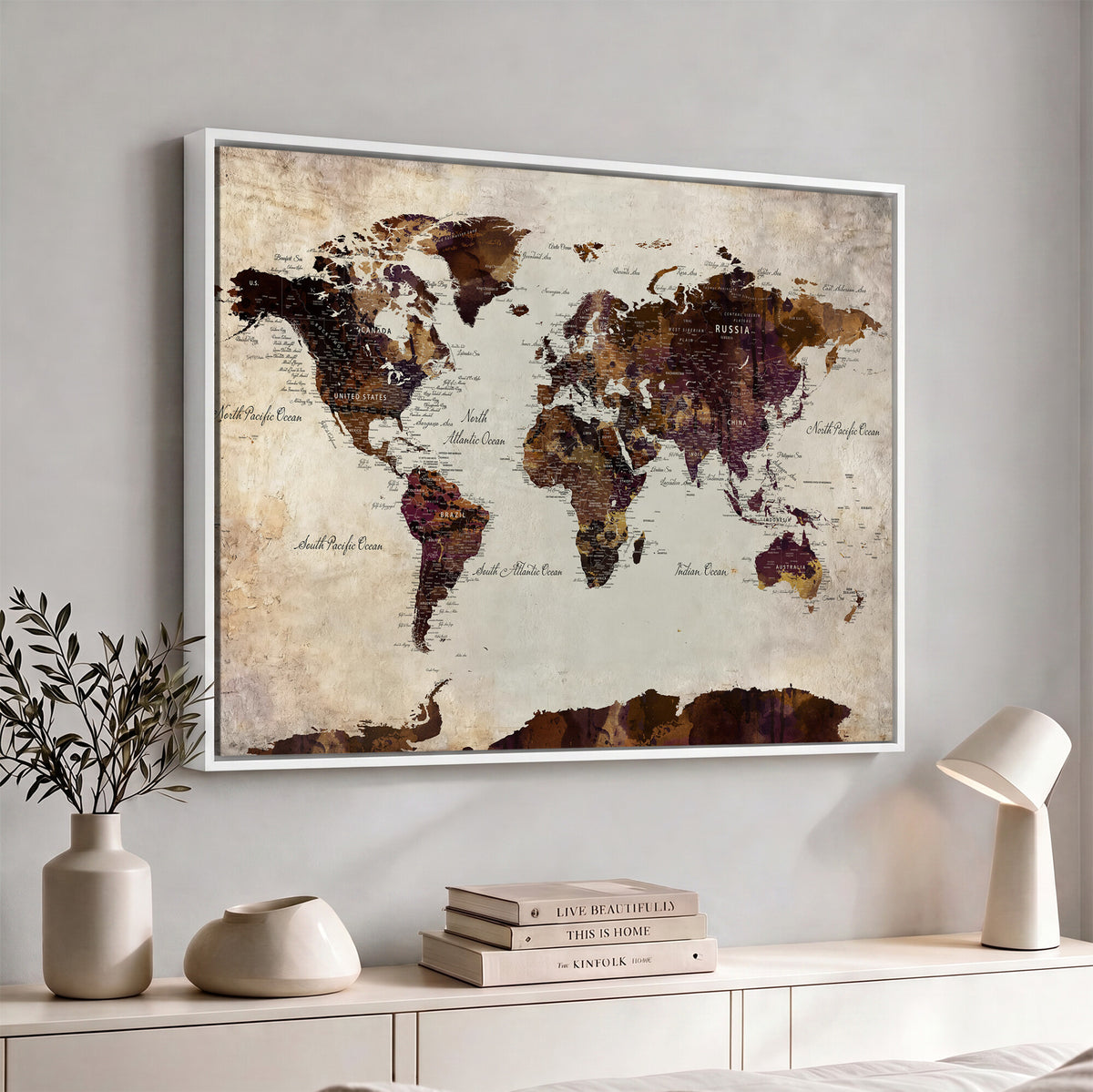 50611123-MGV-CV-36X24 - World Map Canvas Triptych | Colorful Global Wall Art for Living Rooms