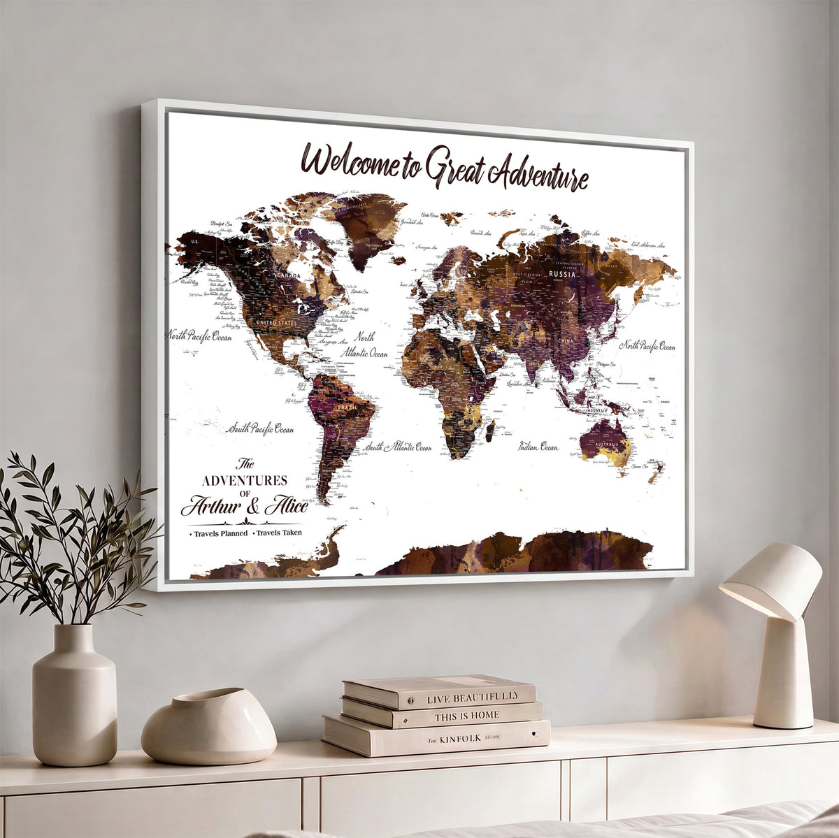 64110391125-MGV-CV-36X24 - Custom Push Pin World Map Wall Art Canvas Print | Personalized Travel Map