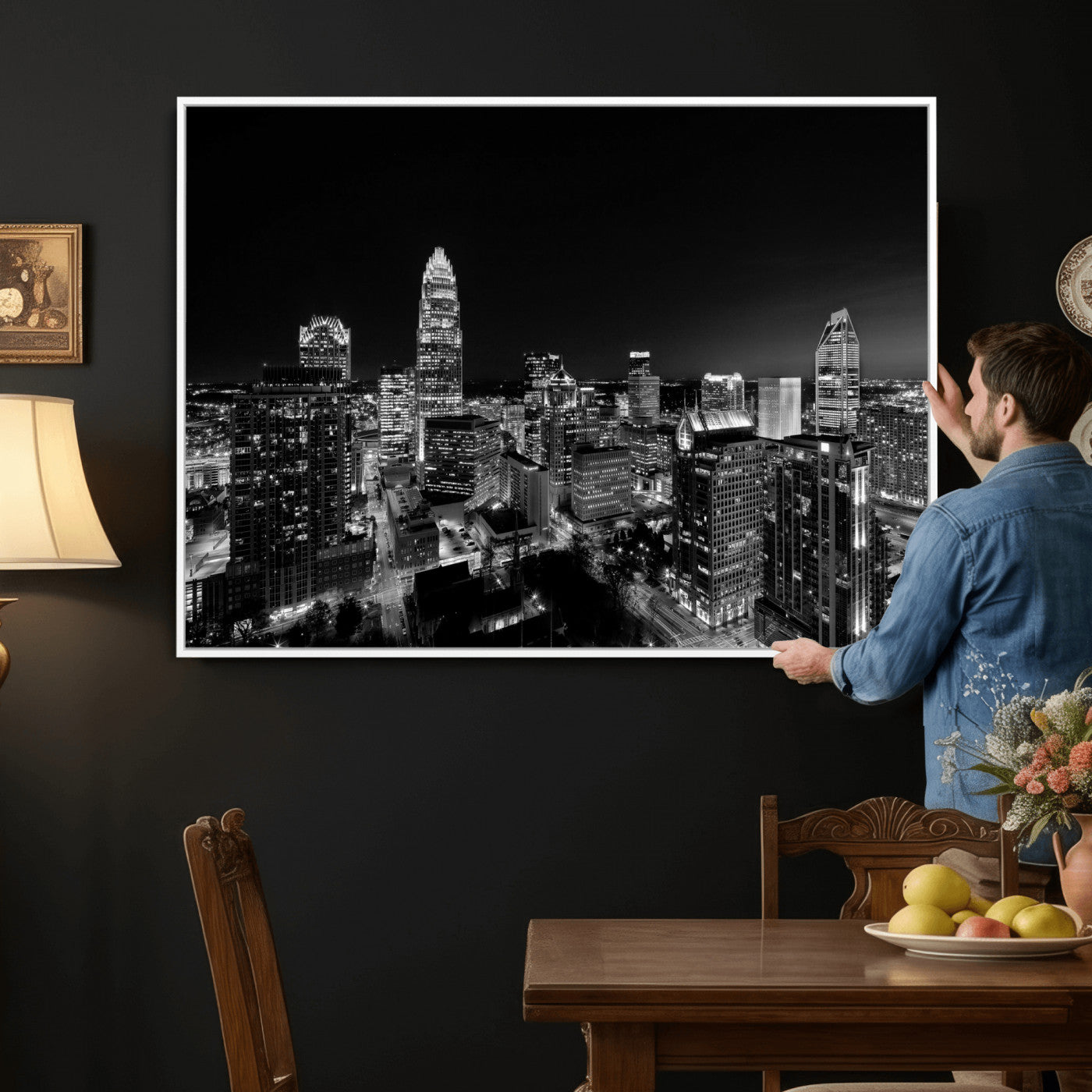 68329345-MGV-CV-36X24 - Atlanta Skyline Wall Art Canvas Print, Atlanta Downtown Night Cityscape Print for Modern Urban Wall Decor