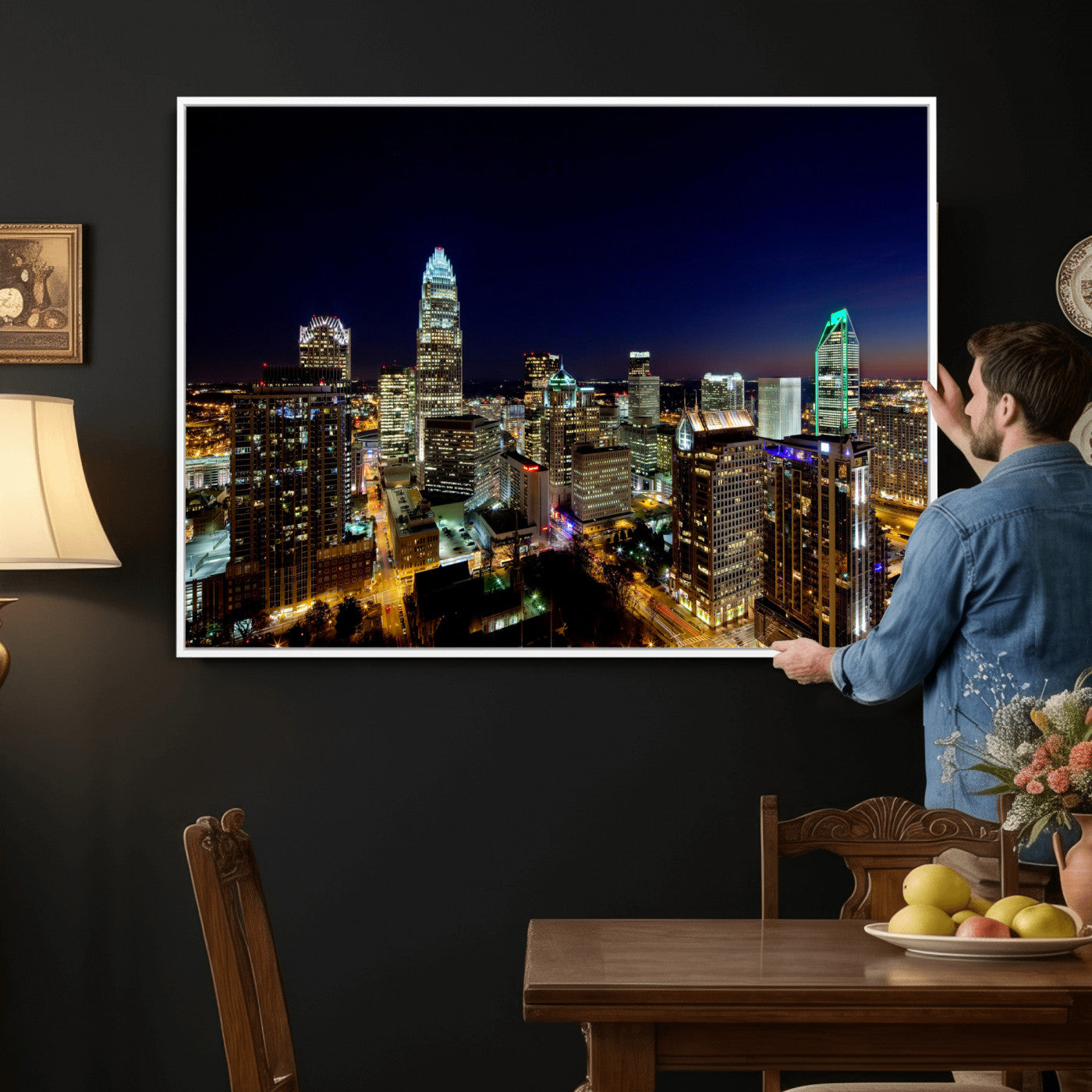 47163738-MGV-CV-36X24 - Atlanta Skyline Wall Art Canvas Print, Atlanta Downtown Night Cityscape Print for Modern Urban Wall Decor