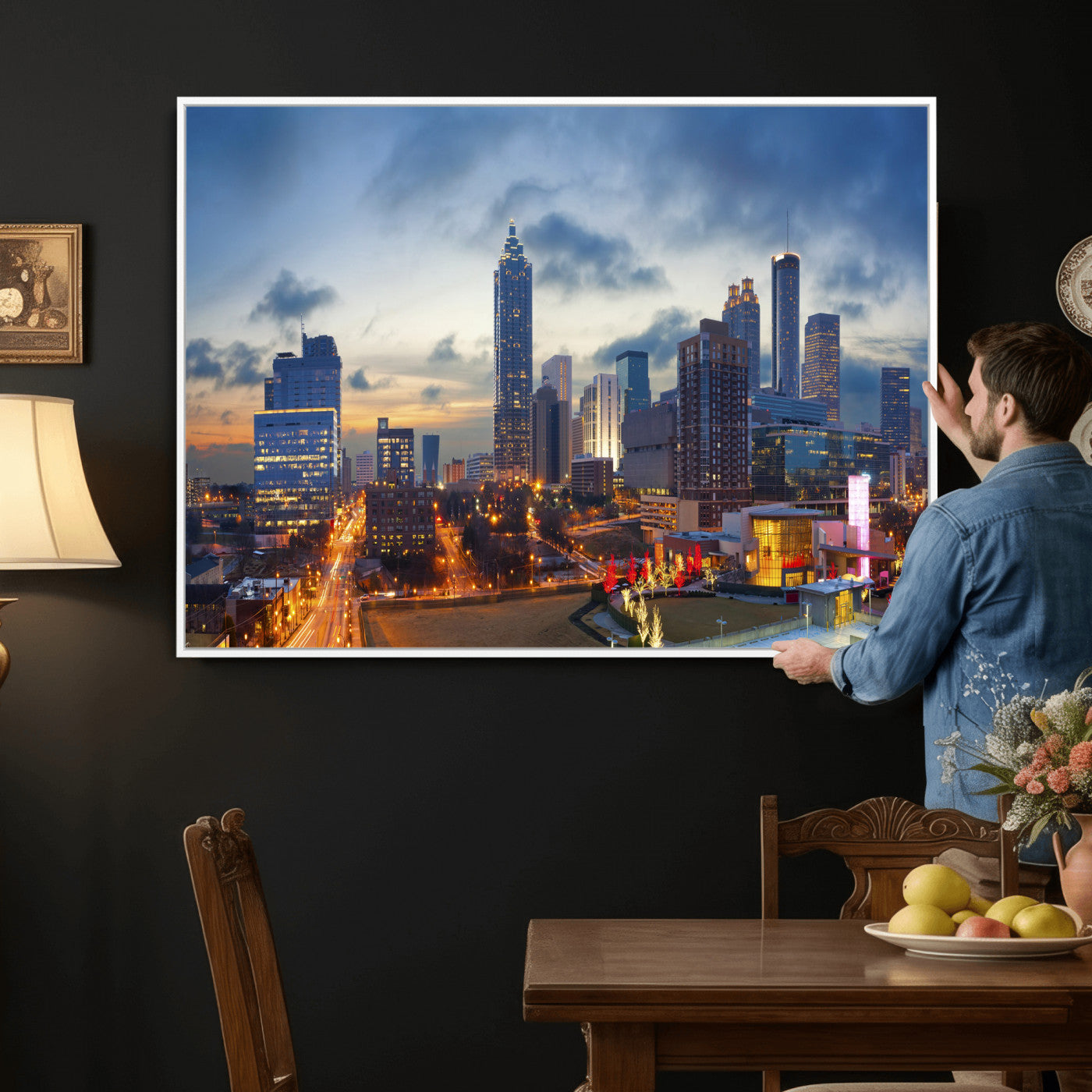 18461309-MGV-CV-36X24 - Atlanta Skyline Wall Art Canvas Print, Atlanta Downtown Night Cityscape Print for Modern Urban Wall Decor