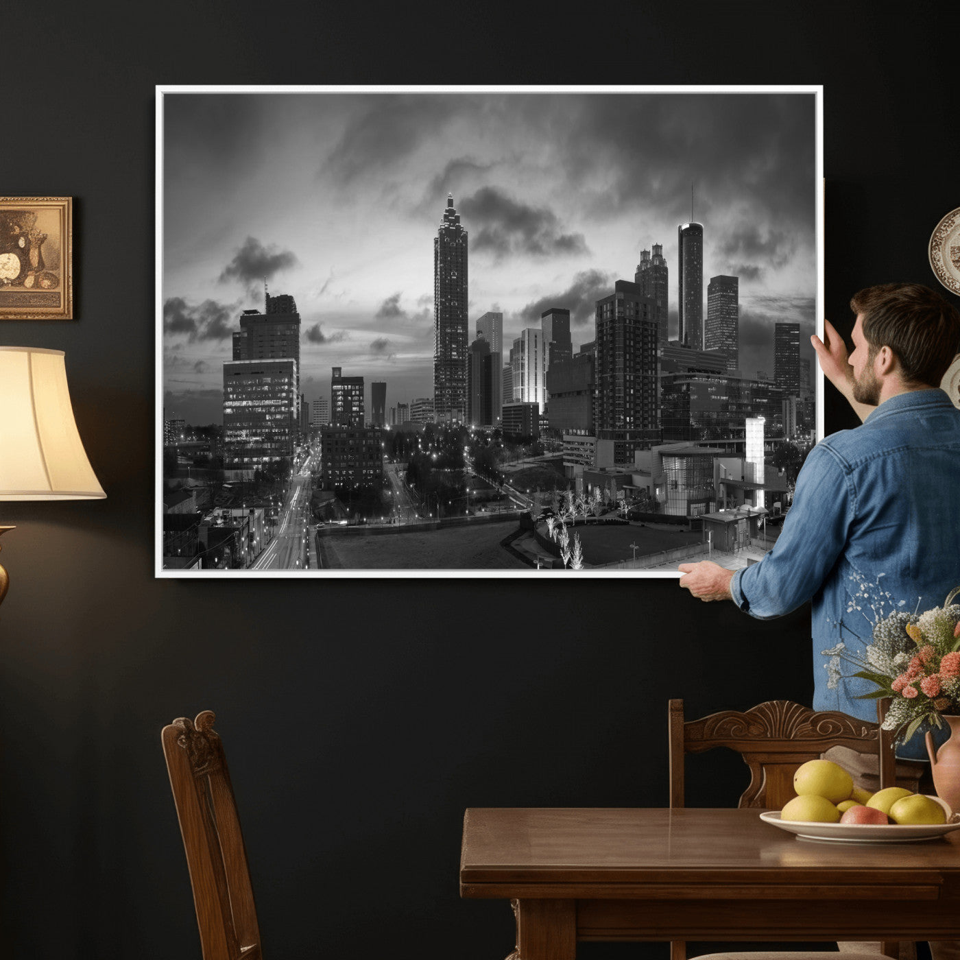 91959506-MGV-CV-36X24 - Atlanta Skyline Wall Art Canvas Print, Atlanta Downtown Night Cityscape Print for Modern Urban Wall Decor