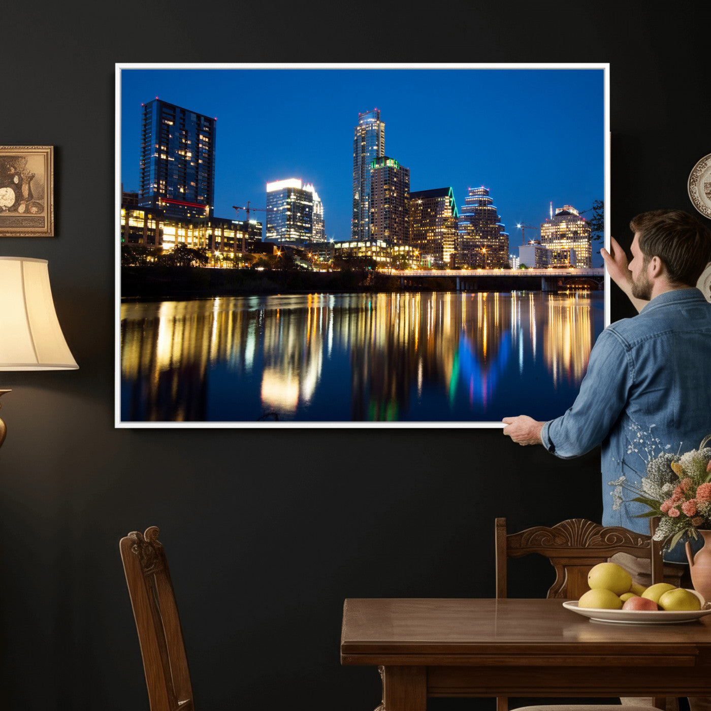 21916206-MGV-CV-36X24 - Austin Skyline Wall Art Canvas Print, Austin Downtown Night Cityscape Print for Modern Urban Wall Decor