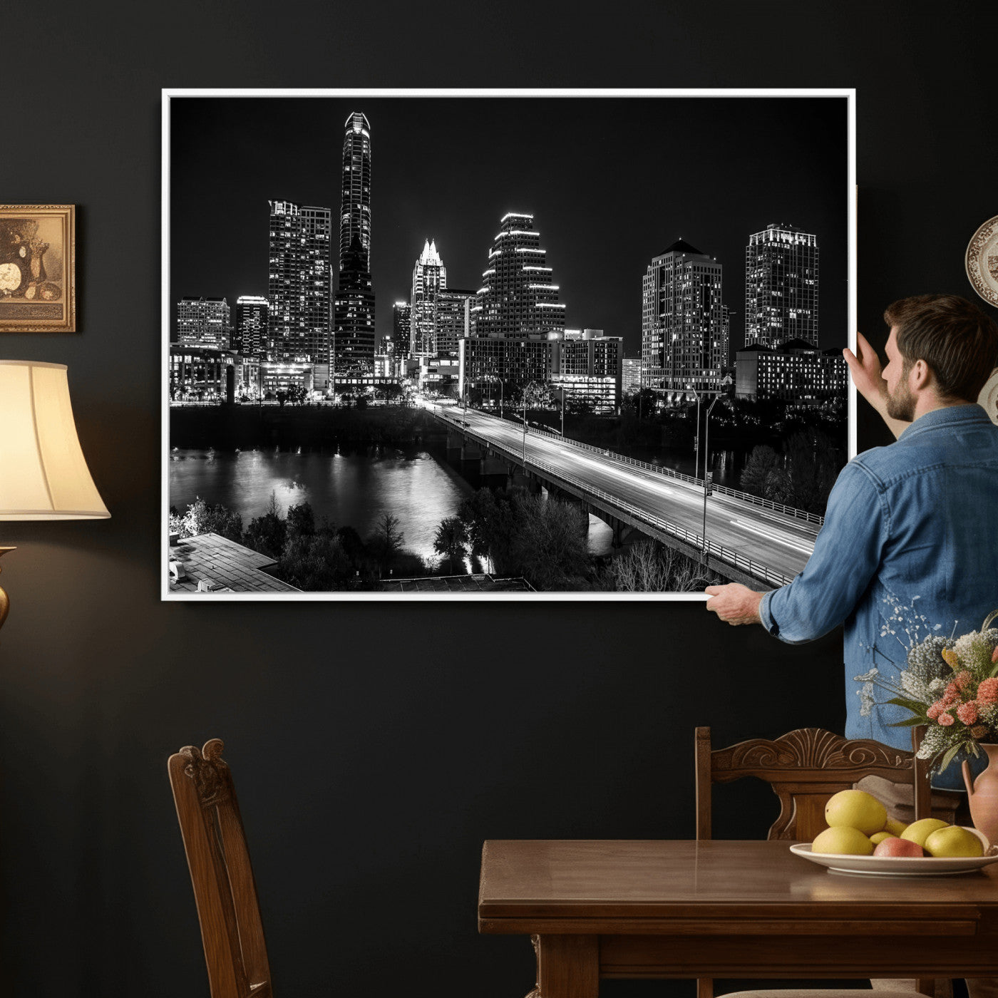 37531750-MGV-CV-36X24 - Austin Skyline Wall Art Canvas Print, Austin Downtown Night Cityscape Print for Modern Urban Wall Decor