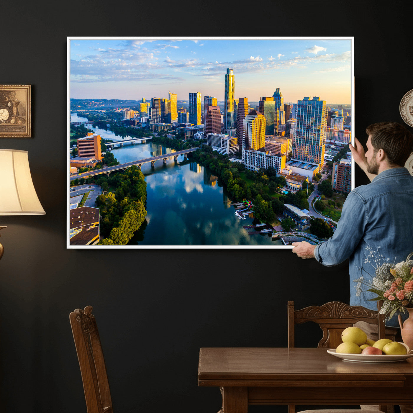 33675326-MGV-CV-36X24 - Austin Skyline Wall Art Canvas Print, Austin Downtown Night Cityscape Print for Modern Urban Wall Decor