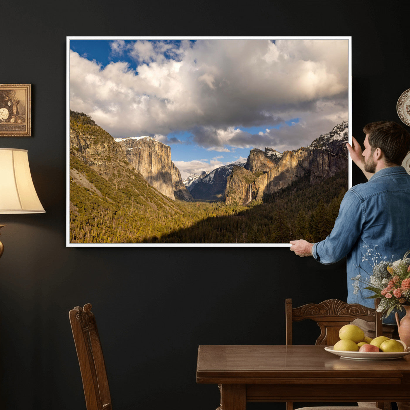 51451302-MGV-CV-36X24 - Yosemite Valley Mountain Landscape Wall Art Canvas Print, Granite Cliff Forest Valley Canvas Print, California National Park Scenic Art Printing