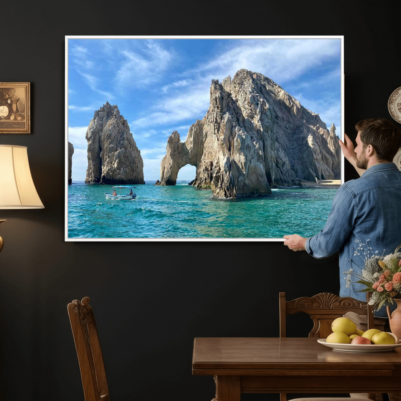 20946478-MGV-CV-36X24 - El Arco Cabo San Lucas Ocean Arch Wall Art Canvas Print, Baja California Rock Arch Seascape Canvas Print, Mexico Coastal Landmark Scenic Art Printing