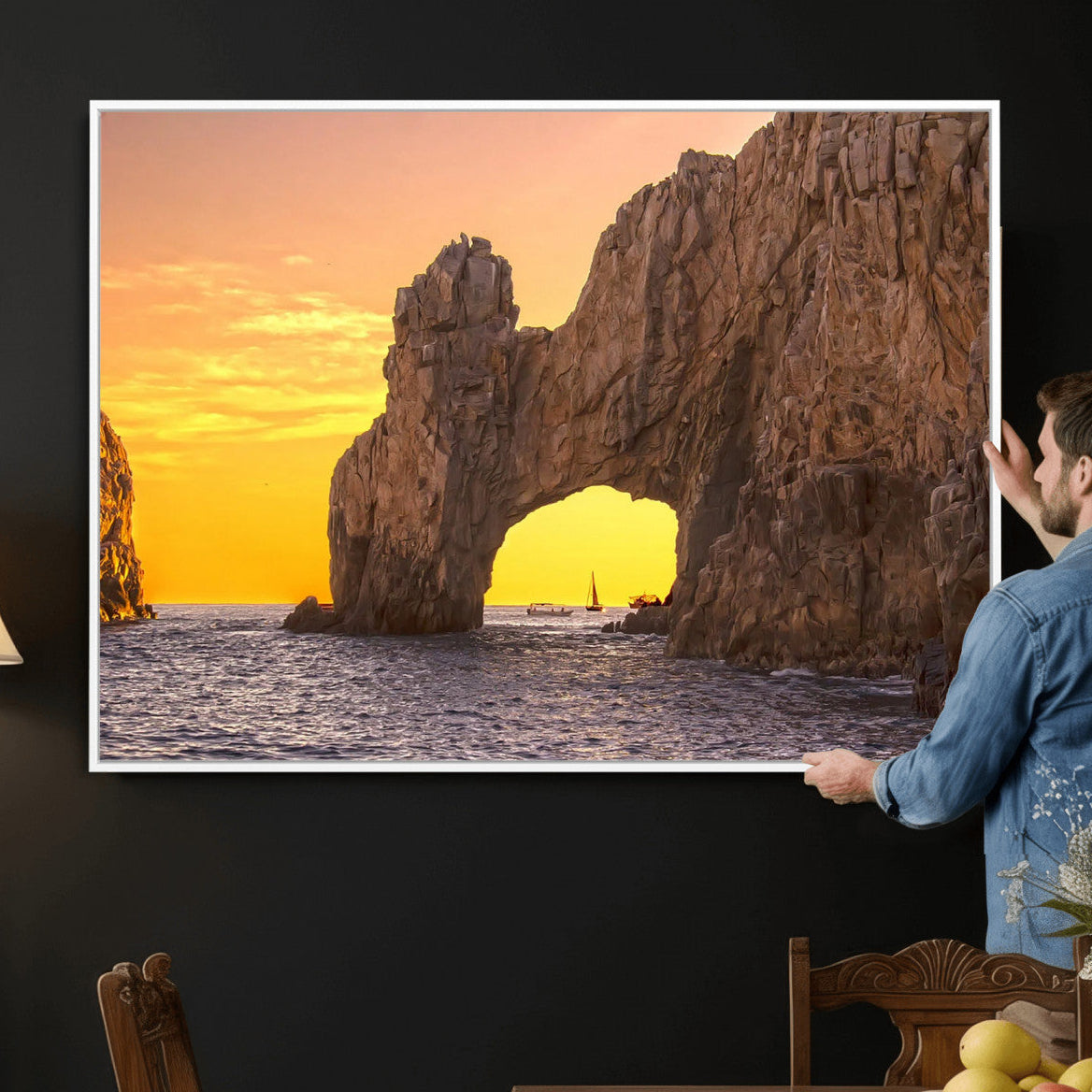 66414515-MGV-CV-36X24 - El Arco Cabo San Lucas Ocean Arch Wall Art Canvas Print, Baja California Rock Arch Seascape Canvas Print, Mexico Coastal Landmark Scenic Art Printing