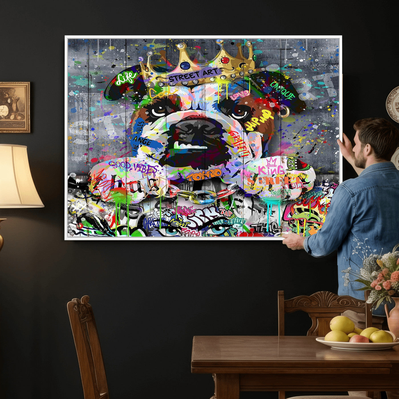 45209731-MGV-CV-36X24 - Dog Wall Decor for Teen Bedroom Decor - Graffiti Animal Canvas Wall Art for Teen Room Decor - Abstract Wall Painting Ready to Hang