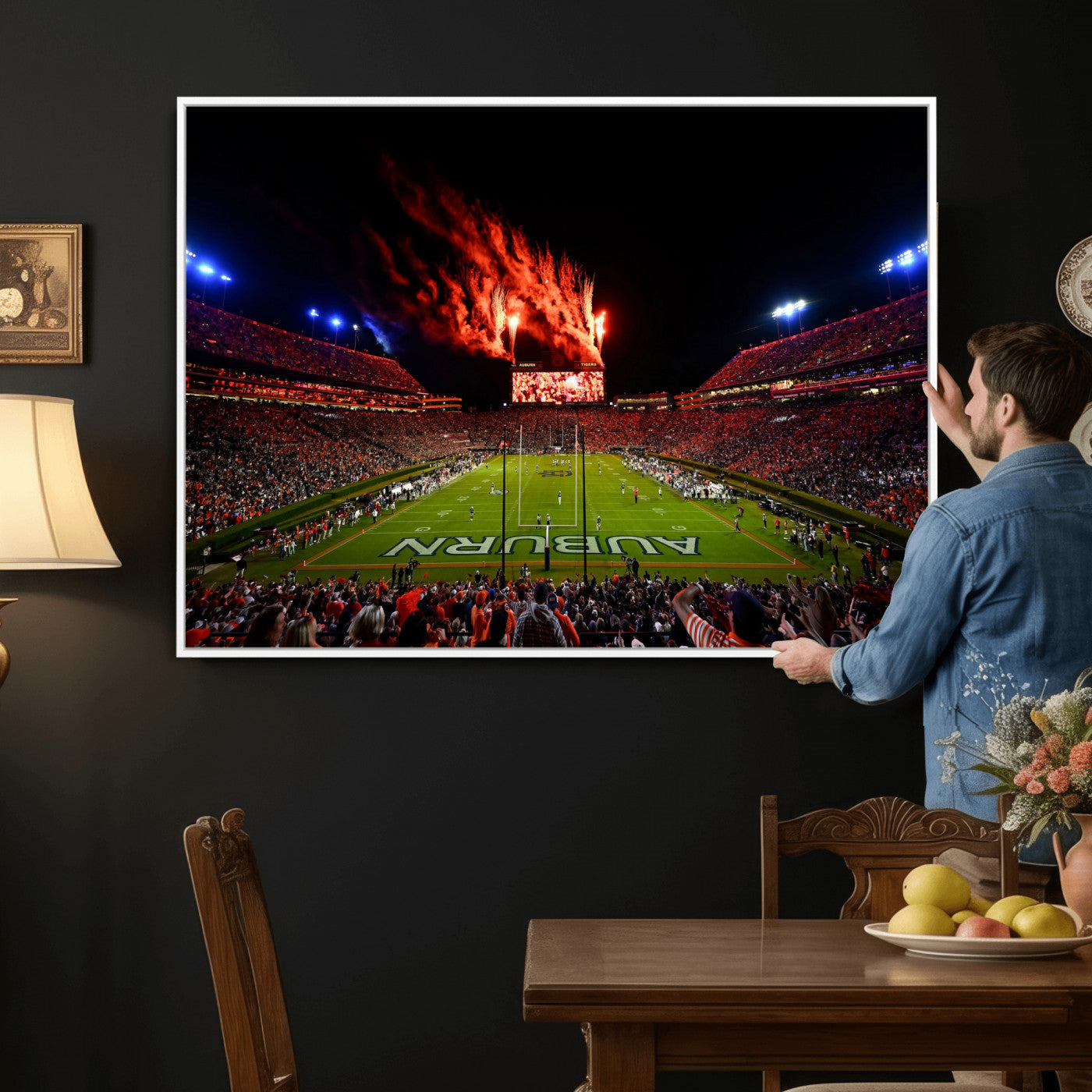 81918884-MGV-CV-36X24 - Auburn Stadium Wall Art Canvas Print, College Football Night Game Crowd, Jordan Hare Stadium Artwork