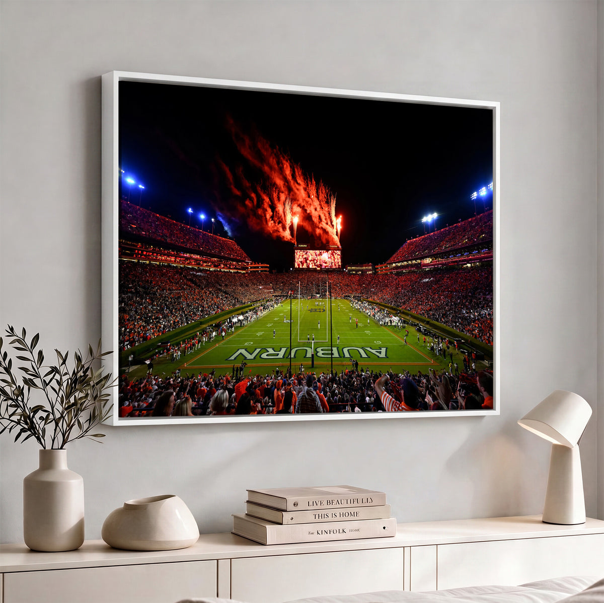 81918884-MGV-CV-36X24 - Auburn Stadium Wall Art Canvas Print, College Football Night Game Crowd, Jordan Hare Stadium Artwork