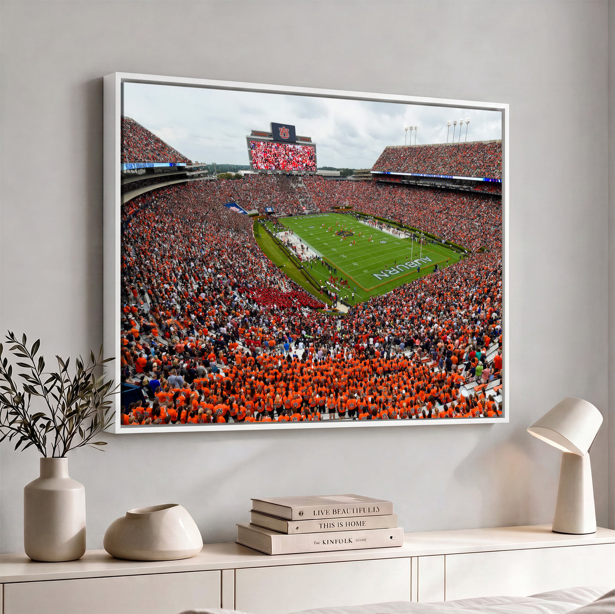 82562490-MGV-CV-36X24 - Auburn Stadium Sunset Wall Art Canvas Print, Jordan Hare Stadium Game Day Crowd, Auburn Tigers Football Artwork
